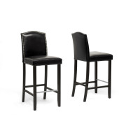 Baxton Studio BBT5111 Bar Stool-Black Libra Black Modern Bar Stool With Nail Head Trim Set of 2